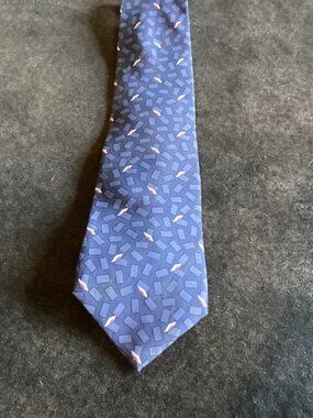 Vintage GIVENCHY Geometric Design Navy Blue 100% Silk Necktie